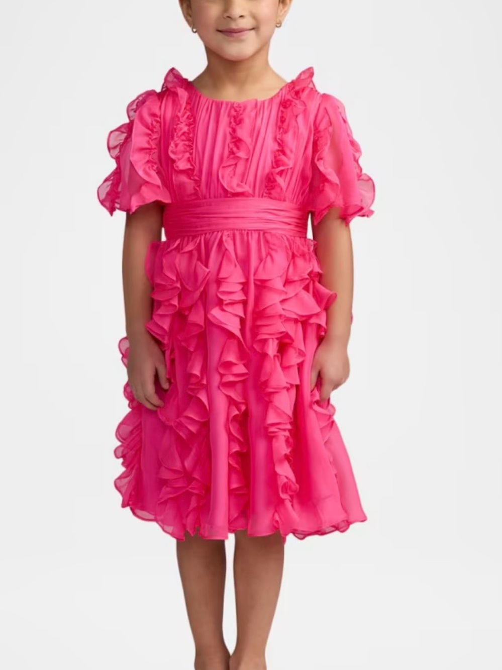 Mac Duggal NWOT Girl’s Pleated High Neck Hot Pink Dress Sz 14